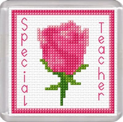 Special Teacher, Rose Flower, Pink - 14 Count Coaster Cross Stitch Kit