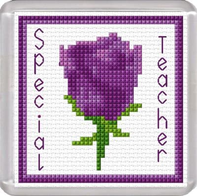 Special Teacher, Rose Flower, Purple - 14 Count Coaster Cross Stitch Kit