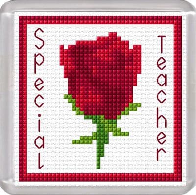 Special Teacher, Rose Flower, Red - 14 Count Coaster Cross Stitch Kit
