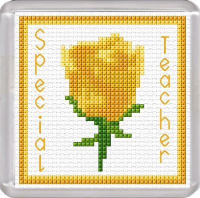 Special Teacher, Rose Flower, Yellow - 14 Count Coaster Cross Stitch Kit