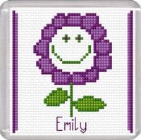 Special Teacher, Smiley Flower, Purple ~ 16 Count Coaster Cross Stitch Kit