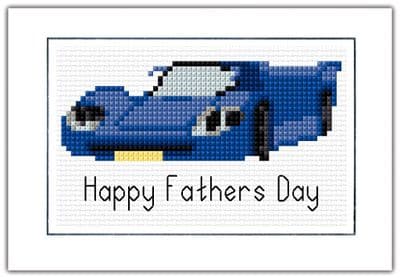 Sports Racing Car: Fathers Day Cross Stitch Card Kit (Blue, Red, Green & Orange) 14ct A6
