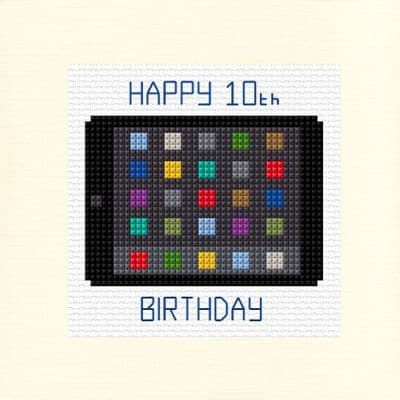 Tablet + Apps Design ~ Happy 10th /18th Birthday, 14ct Cross Stitch Card Kit 5.5