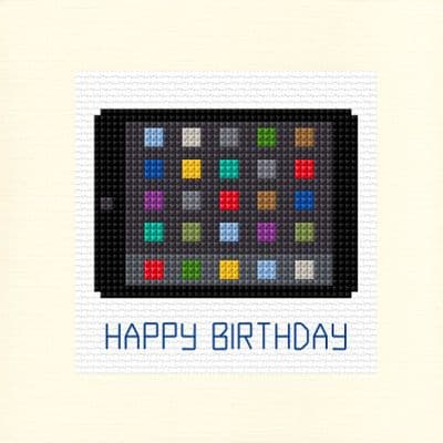Tablet + Apps Design, Happy  Birthday ~  Cross Stitch Card Kit 5.5