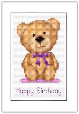 Teddy Bear, Birthday Card ~ 16 Count Cross Stitch Kit