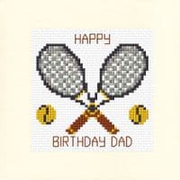 Tennis Rackets & Balls Happy Birthday Cross Stitch Card Kit