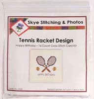 Tennis Rackets & Balls Happy Birthday Cross Stitch Card Kit