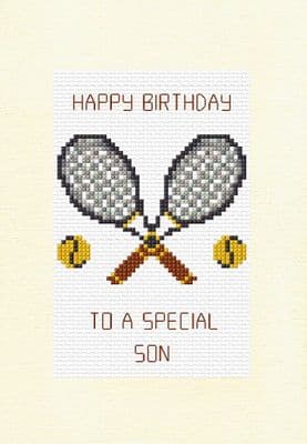 Tennis Rackets & Balls: Happy Birthday To A Special Cross Stitch Card Kit | Personalised 14ct A5