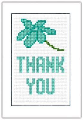 Thank You, Aqua Flower - Cross Stitch Card Kit 4
