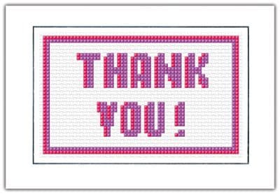Thank You - Block, Purple + Pink Wording - Cross Stitch Card Kit 6
