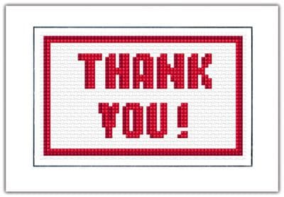 Thank You - Block, Red  Wording - Cross Stitch Card Kit 6