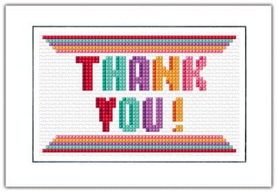 Thank You Block Wording:  Multicoloured Cross Stitch Card Kit | 14ct A6