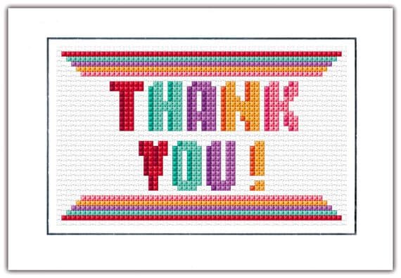 Thank You Block Wording  Multicoloured Cross Stitch Card Kit | 14ct A6