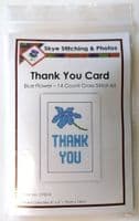 Thank You,  Blue Flower: Cross Stitch Card Kit | 14ct A6
