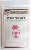Thank You, Pink Flower Cross Stitch Card Kit | 14ct A6 | Skye Stitching