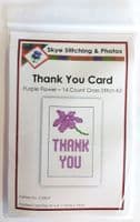 Thank You,  Purple Flower: Cross Stitch Card Kit | 14ct A6
