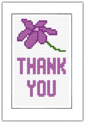 Thank You,  Purple Flower - Cross Stitch Card Kit 4