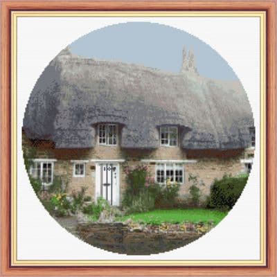 Thatched Country Cottage & Garden ~ 14 Count Cross Stitch Design, 14