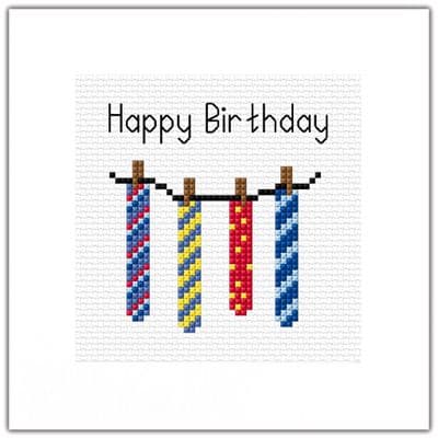 Ties on the Line: Happy Birthday Cross Stitch Card Kit | 14ct Square 5.5