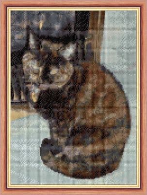 Tortoiseshell Cat on the Fireplace ~ 14 Count Cross Stitch 8