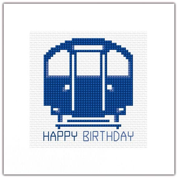 Tube Train Happy Birthday Cross Stitch Card Kit | 14ct Square 5.5