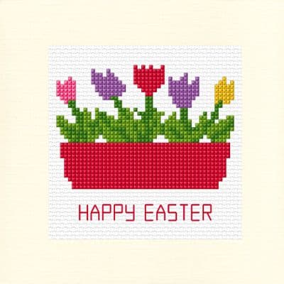 Tulips Flower Box: Happy Easter Cross Stitch Card Kit | 14ct Square 5.5