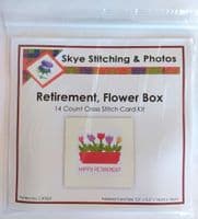 Happy Retirement Tulips & Red Flower Box Cross Stitch Card Kit 5.5 Square 14ct