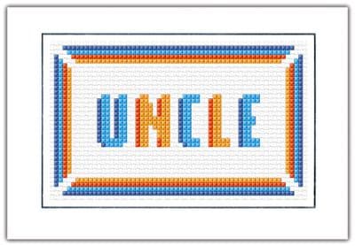 UNCLE Block Wording: Blue & Orange Cross Stitch Card Kit | 14ct A6