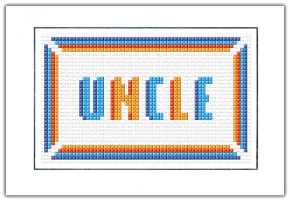 Uncle Cross Stitch Card Kit | Blue & Orange Block Wording | 14ct A6