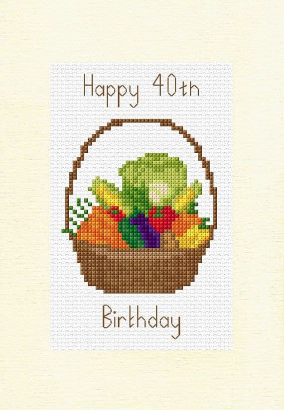 Vegetable Basket Happy Age Birthday Cross Stitch Card Kit | 14ct A5 6