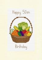 Vegetable Basket Happy Age Birthday Cross Stitch Card Kit | 14ct A5 6