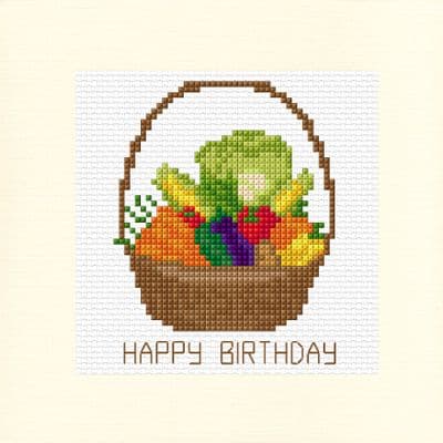 Vegetable Basket: Happy Birthday Cross Stitch Card Kit | 16ct Square 5.5