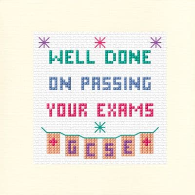 Well Done on Passing Your Exams, GCSE Results:  Bunting Greeting Card Cross Stitch Kit 5.5