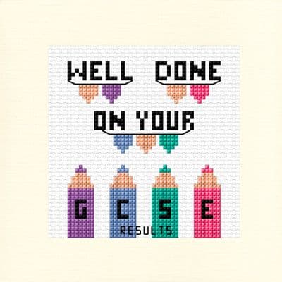 Well Done on Your GCSE Results, Colourful Pencils:  Greeting Card Cross Stitch Kit 5.5