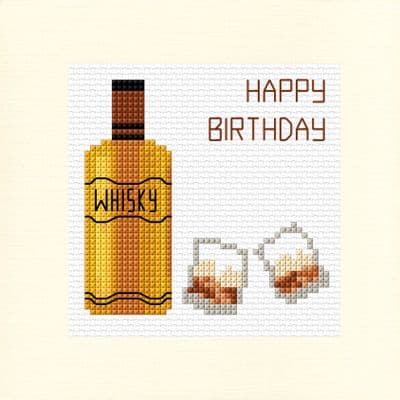 Whisky & Glasses: Happy Birthday, 14ct Cross Stitch Card Kit 5.5