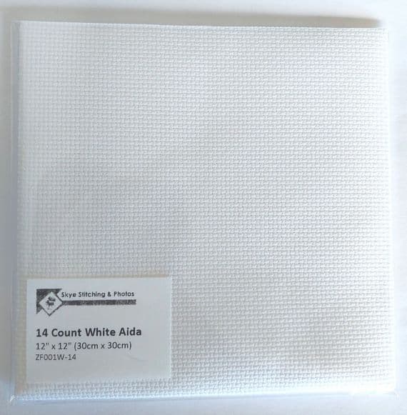 White 14 /16 Count Aida Fabric - Sizes From: 12