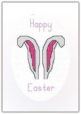 White Bunny Ears: Happy Easter Cross Stitch Card Kit | 14ct A6