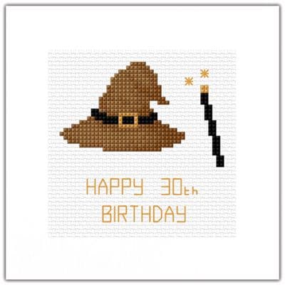 Wizard Hat & Wand: Happy 30th Birthday Cross Stitch Card Kit | 14ct Square 5.5