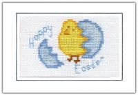 Yellow Chick & Blue Shell Happy Easter Cross Stitch Card Kit | 14ct A6