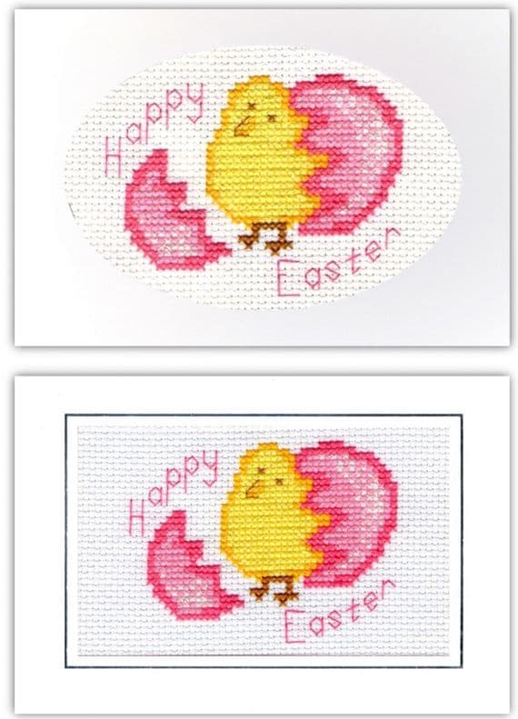 Yellow Chick & Pink Shell Happy Easter Cross Stitch Card Kit | 14ct A6