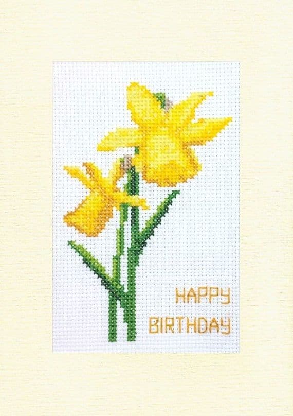 Yellow Daffodils: Happy Birthday Cross Stitch Card Kit | 14ct A5 6