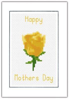 Yellow Rose: Happy Mothers Day Cross Stitch Card Kit | 14ct A6