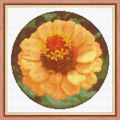 Zinnia (Peach / Orange) Flower: Counted Cross Stitch Kit or Chart | 14ct 10