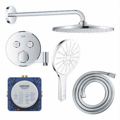Pack douche encastré - douche de tête ronde - Ø 31 cm 1 jet + douchette 3 jets Ø 150 mm
