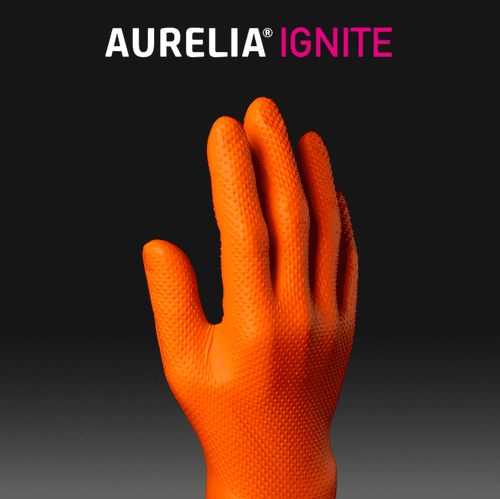 Aurelia Ignite Heavy Duty Orange Powder Free Nitrile Gloves - X large