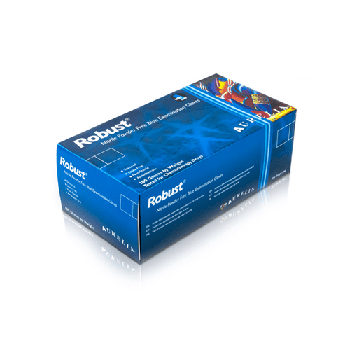 Aurelia Robust Nitrile Powder Free Blue Disposable Gloves - Medium - Pack 100