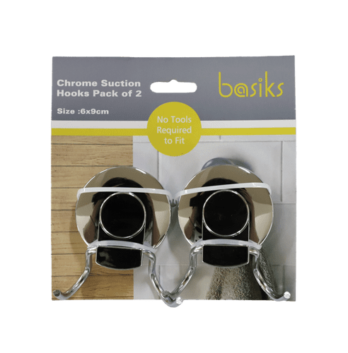 Basiks Suction Hooks Pack 2 - Chrome