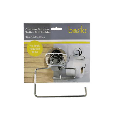 Basiks Suction Toilet Roll Holder - Chrome