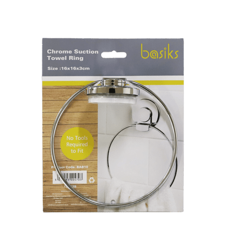 Basiks Suction Towel Ring - Chrome