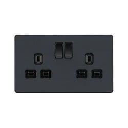BG 13a 2 Gang Plastic Switched Socket - Matt Grey